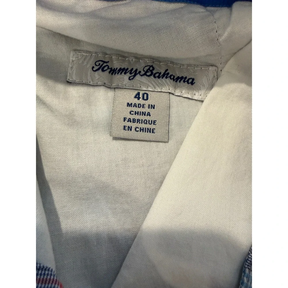 Tommy Bahama Mens Boracay Plaid Shorts Blue Red Stretch Size 40 Flat Front